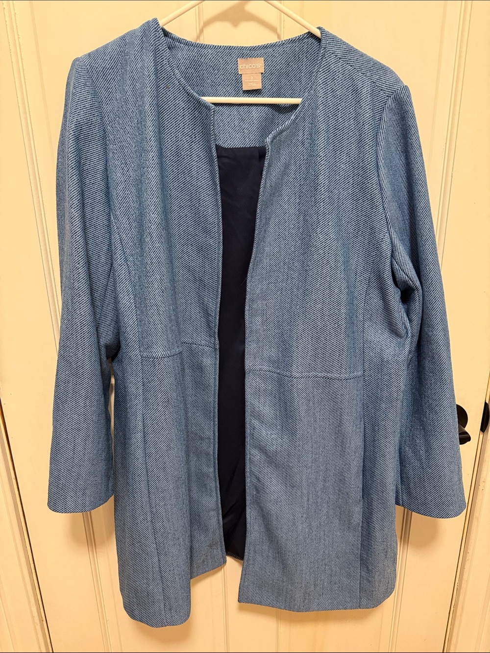 Chico's Light Blue Open-Front Longline Blazer